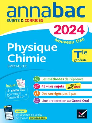 cover image of Annales du bac Annabac 2024 Physique-Chimie Tle générale (spécialité)